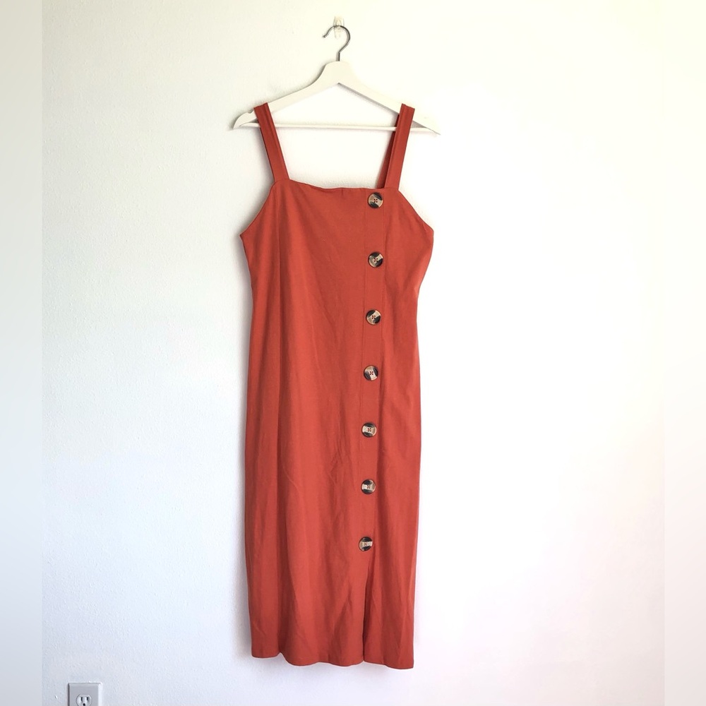 NWT ASOS Orange 100% Cotton Pinafore Midi Dress Size US 6